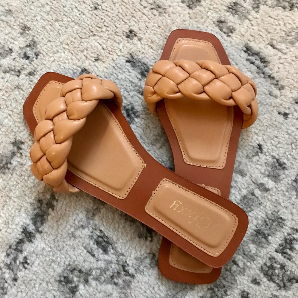 Tan Faux Leather Slides